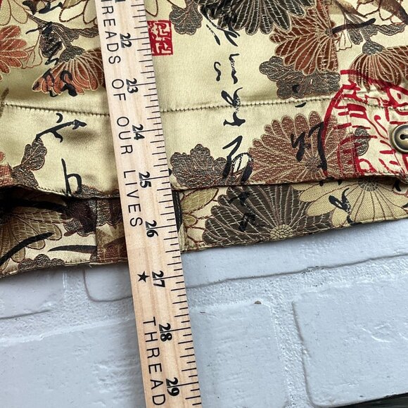 CHICOS Jacket Women 2 Large 12 Gold Red Japanese Floral Trucker Silk‎ Party Boho - Picture 10 of 11